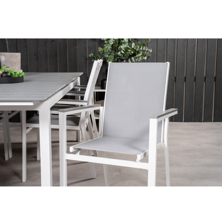 VENTURE DESIGN havest, m. Levels bord, m. udtrk og 6 Parma stole, m. armln - alu/aintwood 