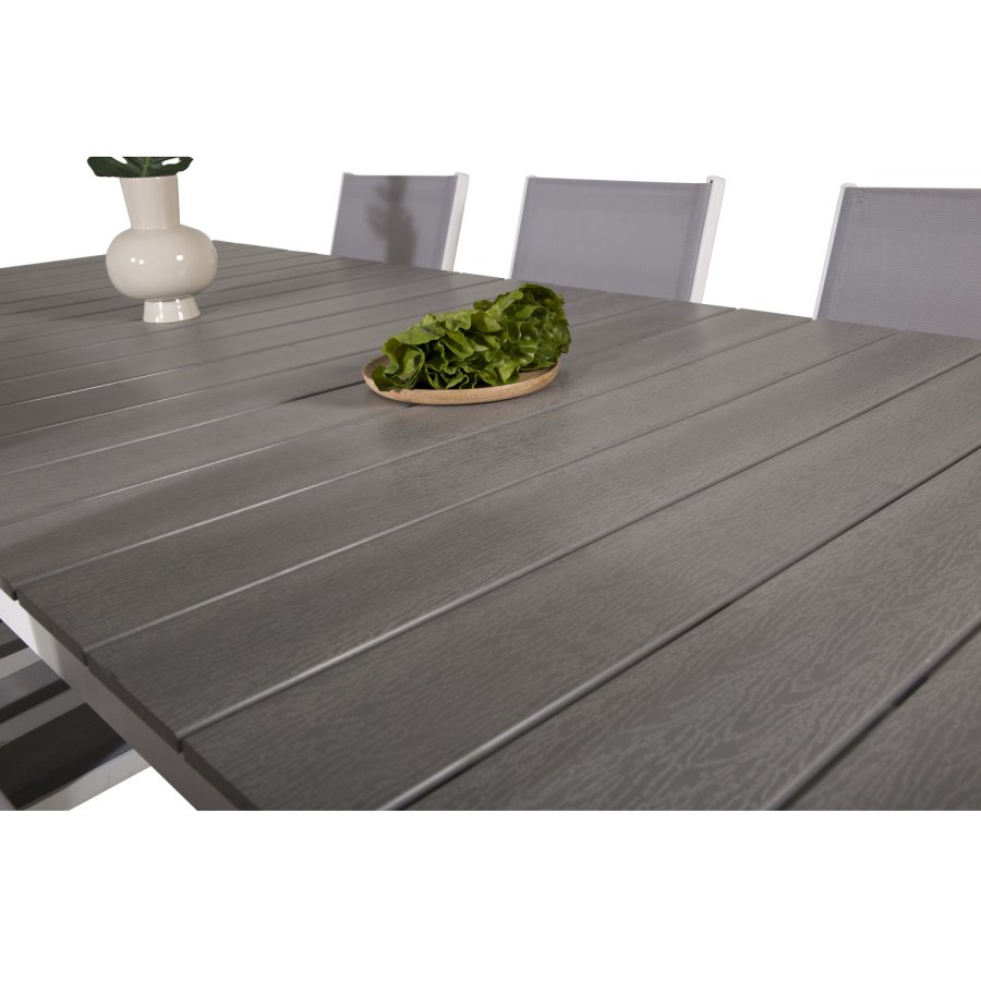 VENTURE DESIGN havest, m. Levels bord, m. udtrk og 6 Parma stole, m. armln - alu/aintwood 