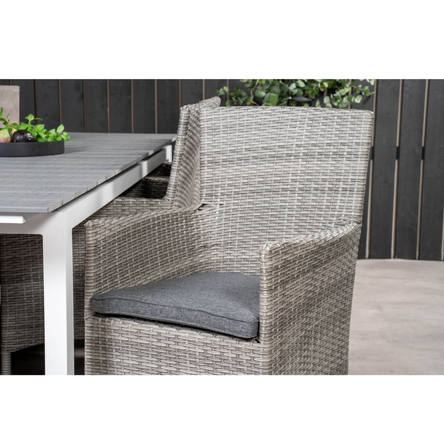 VENTURE DESIGN havest, m. Levels bord, m. udtrk og 6 Malin stole, m. armln - aintwood/alu