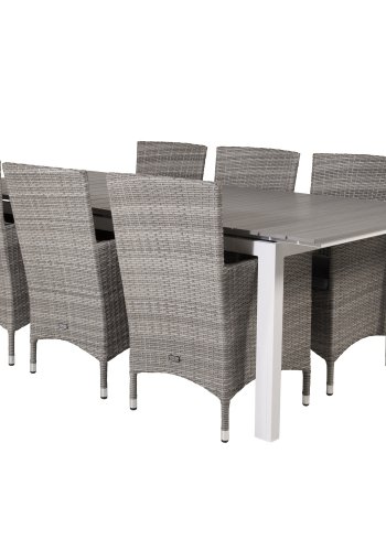 VENTURE DESIGN havest, m. Levels bord, m. udtrk og 6 Malin stole, m. armln - aintwood/alu