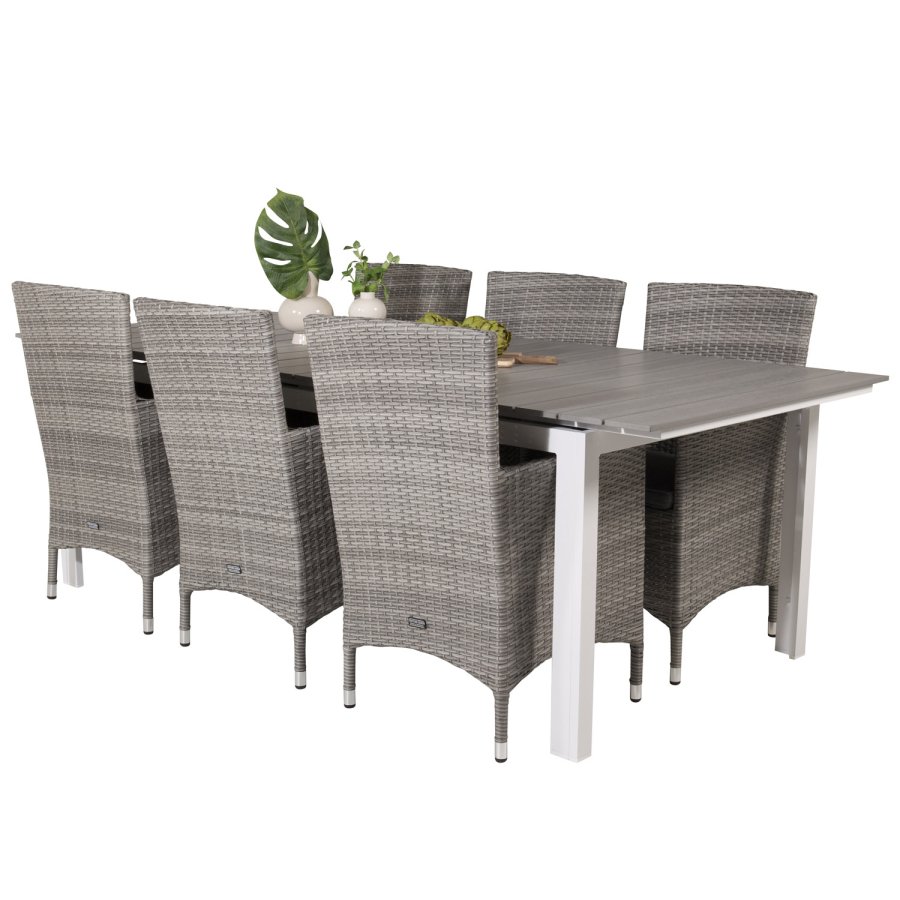 VENTURE DESIGN havest, m. Levels bord, m. udtrk og 6 Malin stole, m. armln - aintwood/alu