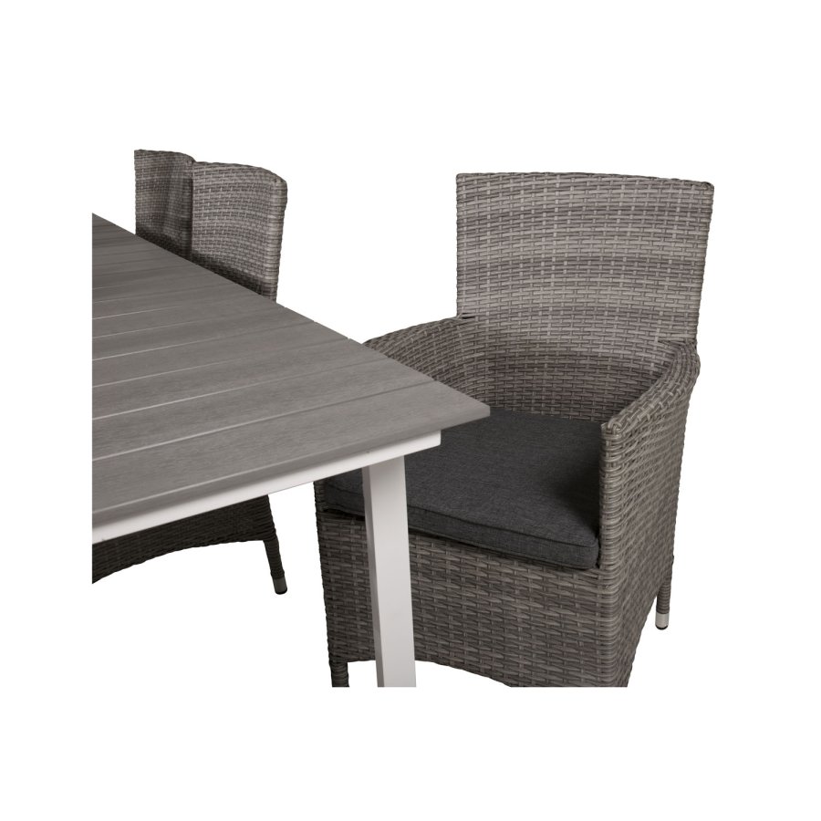 VENTURE DESIGN havest, m. Levels bord, m. udtrk og 6 Malin stole, m. armln - aintwood/alu