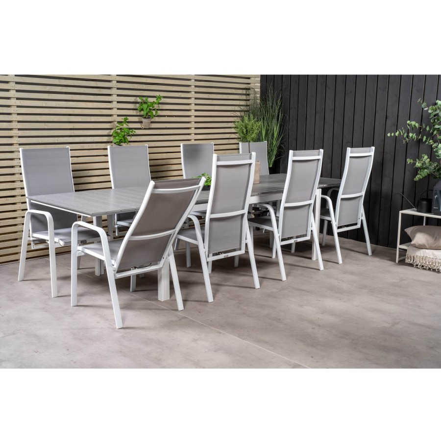 VENTURE DESIGN havest m Levels bord m udtrk og 8 Copacabana stole m recliner - gr aintwood/textil