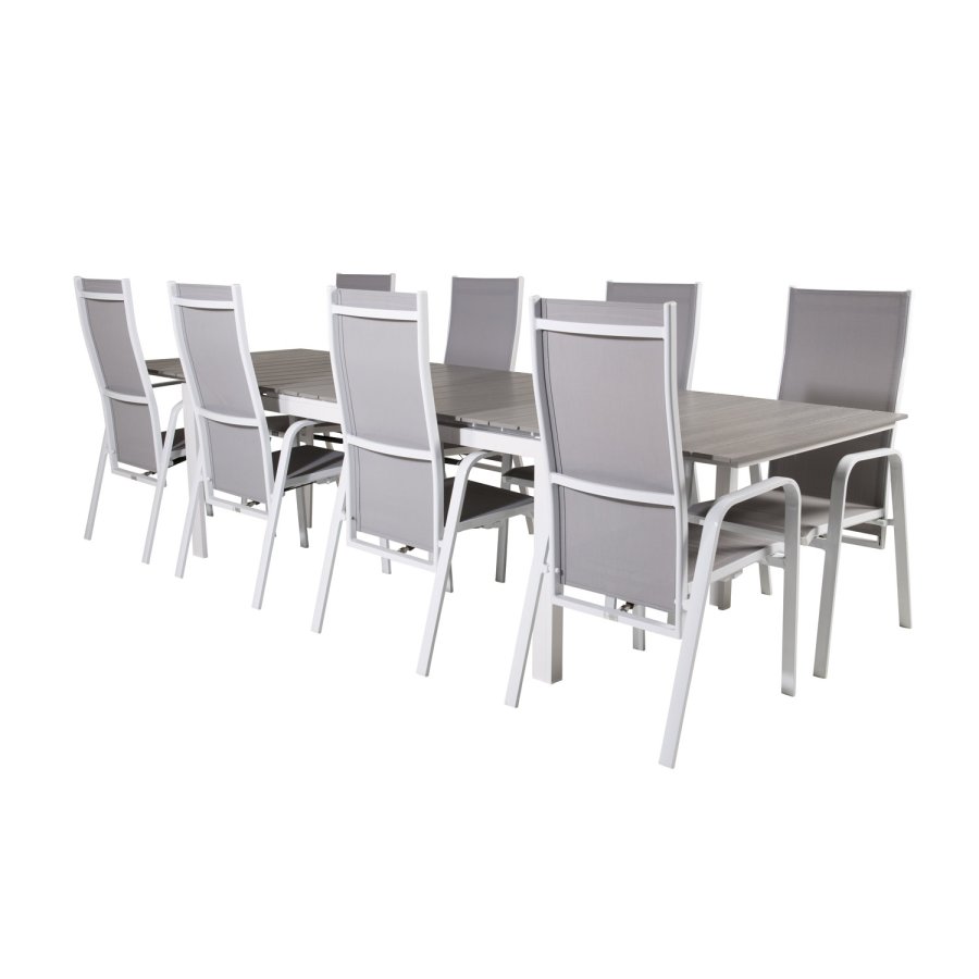 VENTURE DESIGN havest m Levels bord m udtrk og 8 Copacabana stole m recliner - gr aintwood/textil