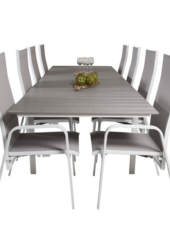 VENTURE DESIGN havest m Levels bord m udtrk og 8 Copacabana stole m recliner - gr aintwood/textil