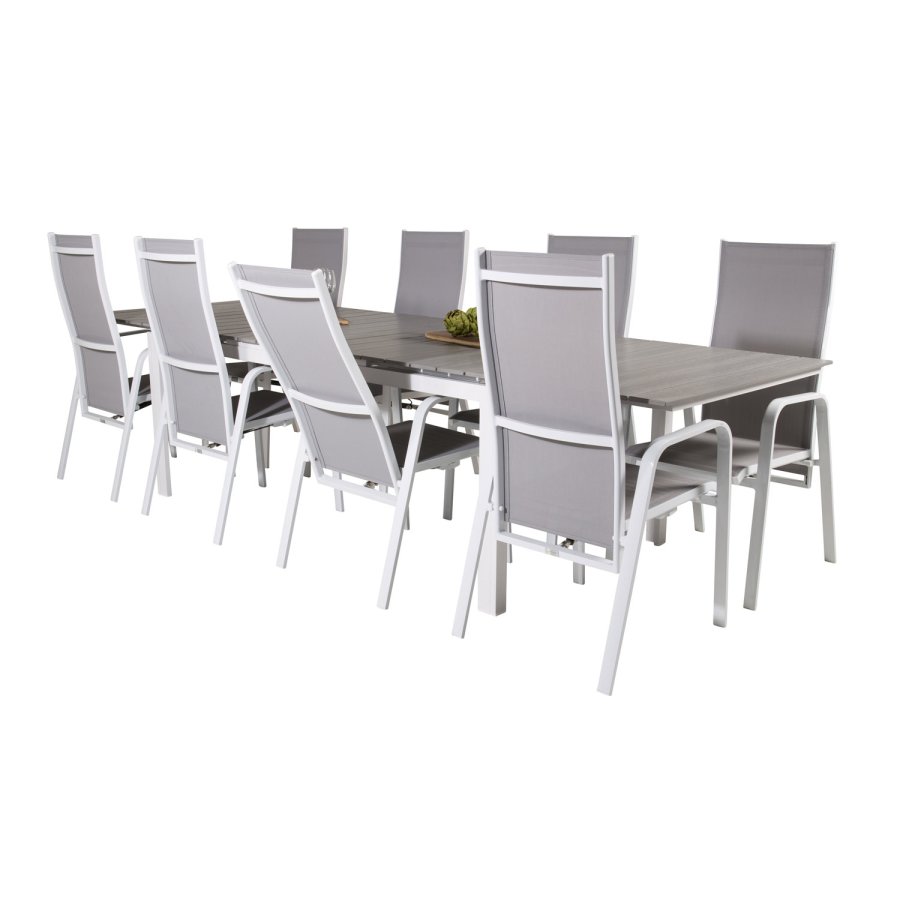 VENTURE DESIGN havest m Levels bord m udtrk og 8 Copacabana stole m recliner - gr aintwood/textil