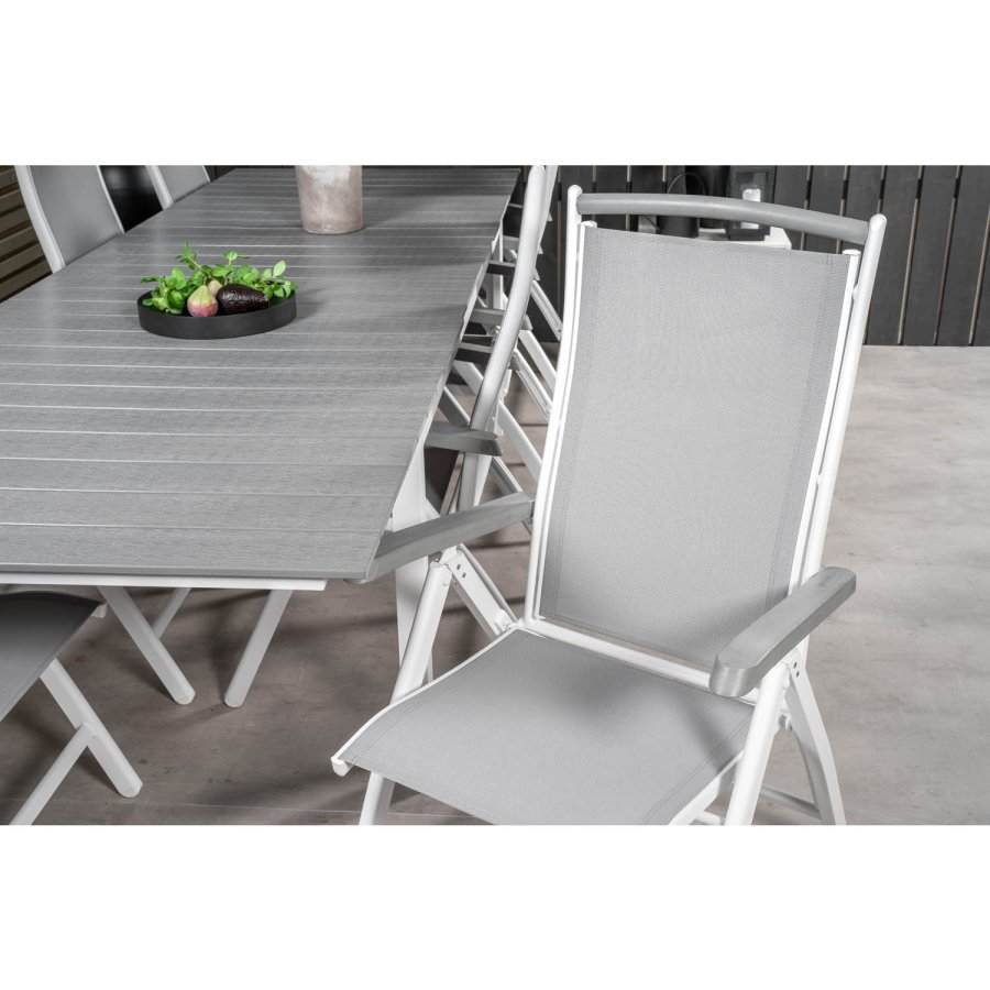 VENTURE DESIGN havest m. Levels bord m. udtrk og 8 Albany stole m. recliner - gr aintwood/textile