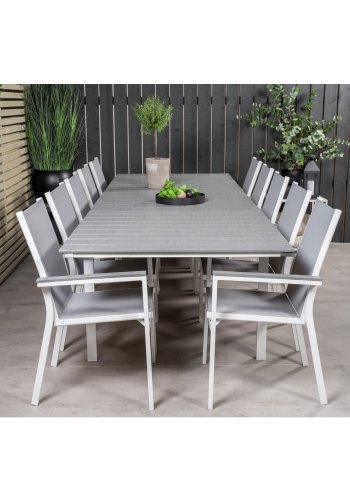 VENTURE DESIGN havest m. Levels bord m. udtrk og 10 Parma stole m. armln - gr aintwood/textilene