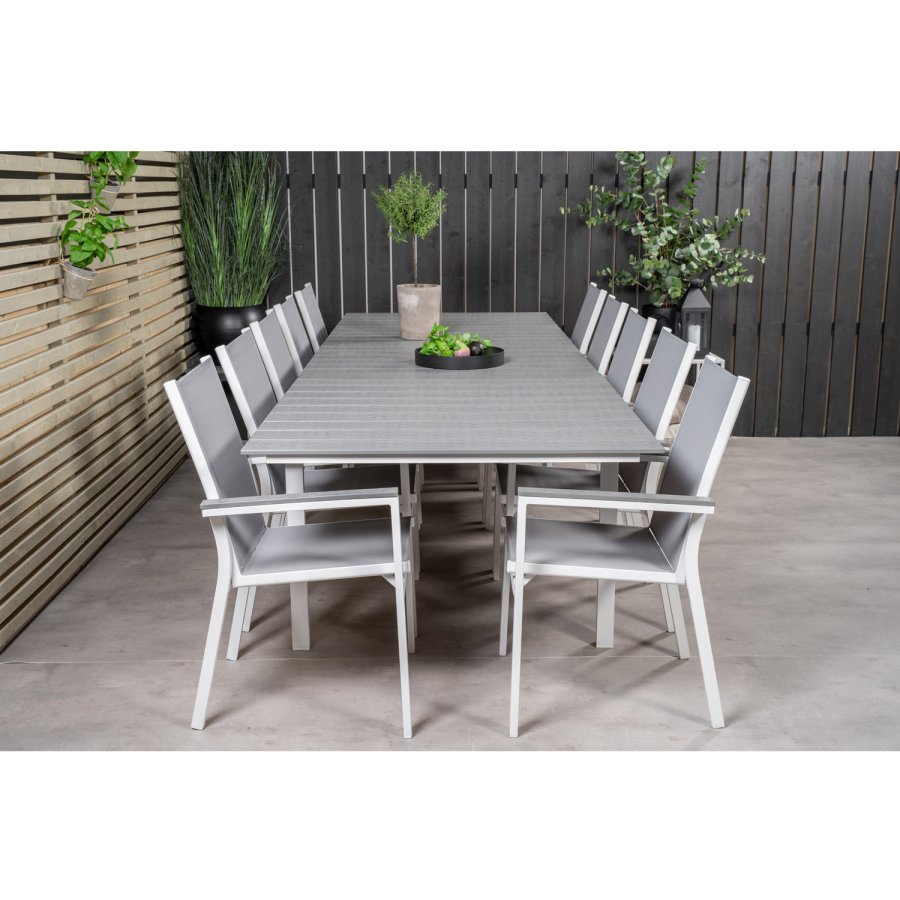 VENTURE DESIGN havest m. Levels bord m. udtrk og 10 Parma stole m. armln - gr aintwood/textilene