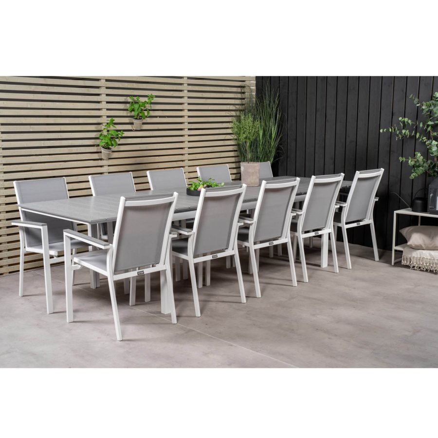 VENTURE DESIGN havest m. Levels bord m. udtrk og 10 Parma stole m. armln - gr aintwood/textilene