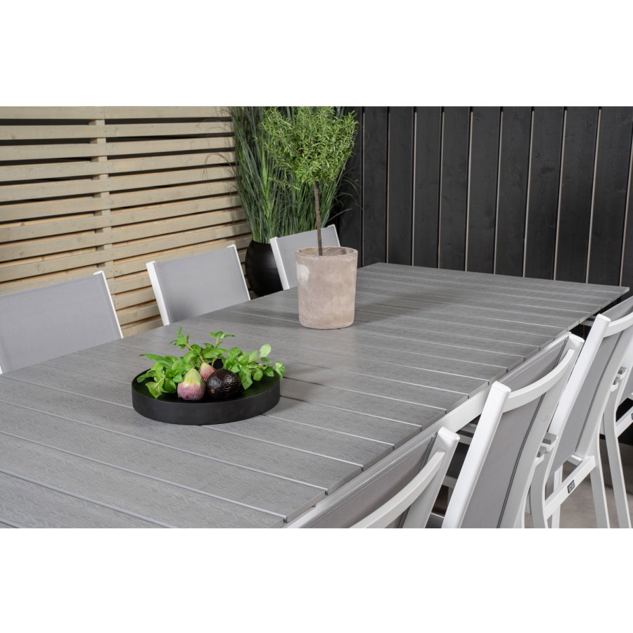 VENTURE DESIGN havest m. Levels bord m. udtrk og 10 Parma stole m. armln - gr aintwood/textilene