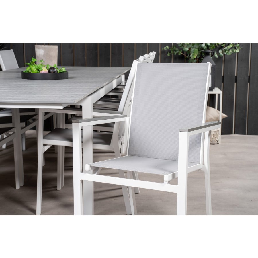 VENTURE DESIGN havest m. Levels bord m. udtrk og 10 Parma stole m. armln - gr aintwood/textilene