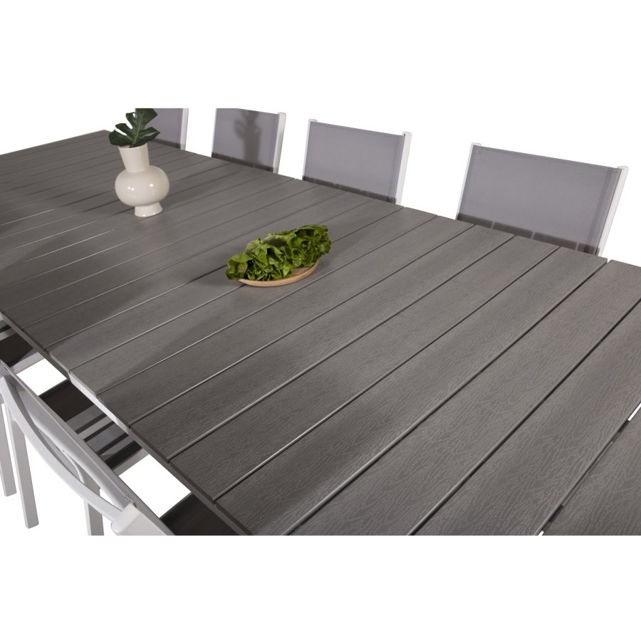 VENTURE DESIGN havest m. Levels bord m. udtrk og 10 Parma stole m. armln - gr aintwood/textilene