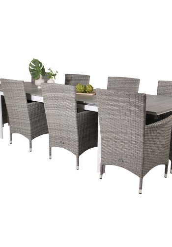 VENTURE DESIGN havest m. Levels bord m. udtrk og 8 Malin stole m. armln - gr rattan/aintwood