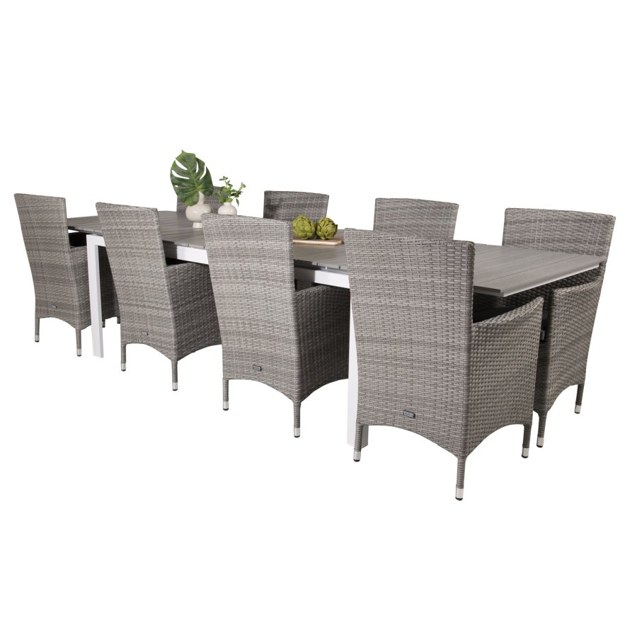 VENTURE DESIGN havest m. Levels bord m. udtrk og 8 Malin stole m. armln - gr rattan/aintwood