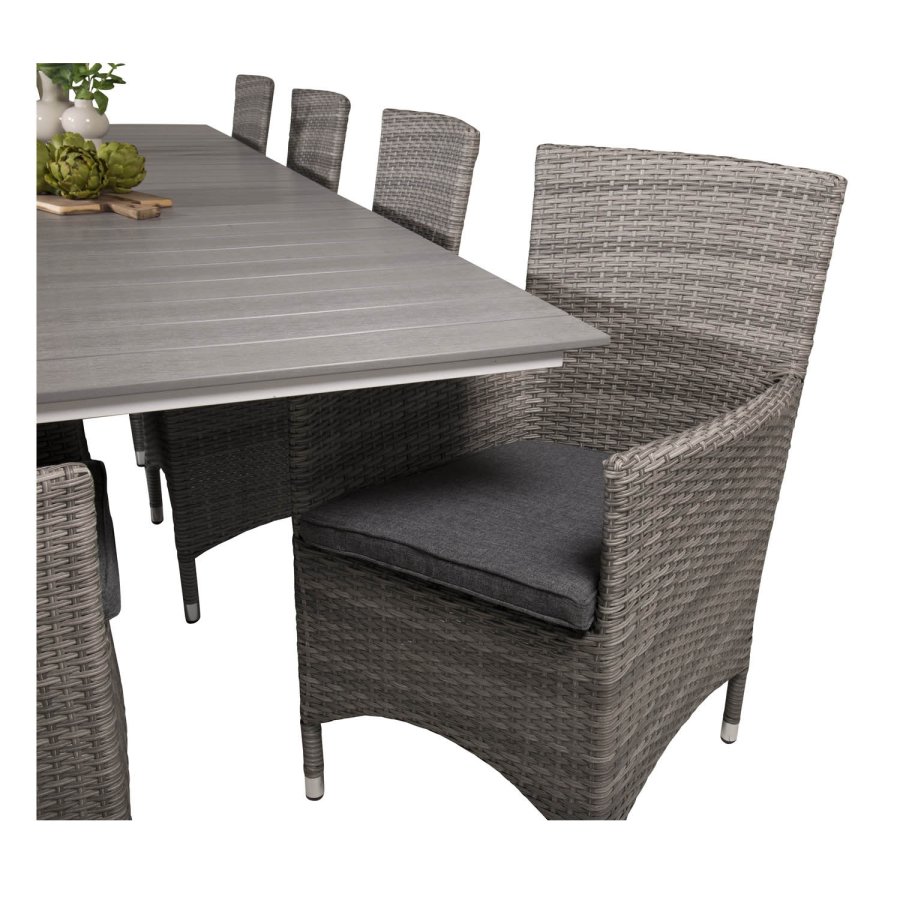 VENTURE DESIGN havest m. Levels bord m. udtrk og 8 Malin stole m. armln - gr rattan/aintwood