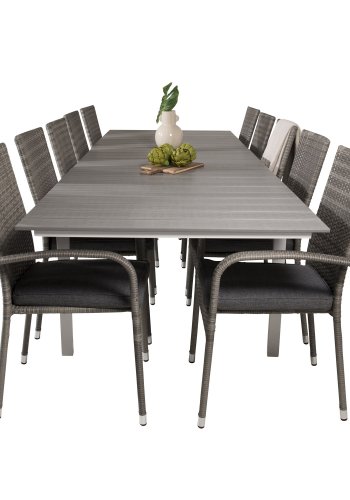 VENTURE DESIGN Gartenset mit Levels Tisch mit Verlängerung und 10 Anna Stühlen mit Armlehnen – graues Aintwood/Rattan