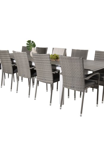 VENTURE DESIGN Gartenset mit Levels Tisch mit Verlängerung und 10 Anna Stühlen mit Armlehnen – graues Aintwood/Rattan