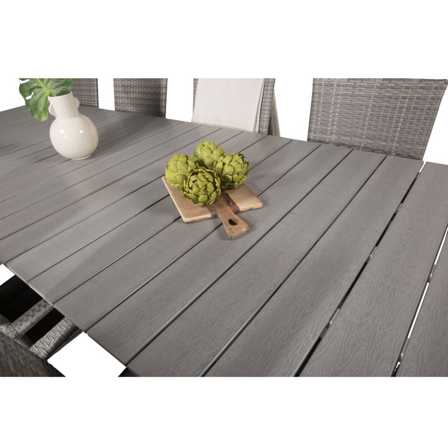 VENTURE DESIGN Gartenset mit Levels Tisch mit Verlängerung und 10 Anna Stühlen mit Armlehnen – graues Aintwood/Rattan