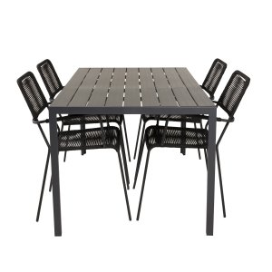 VENTURE DESIGN havest, m. Break havebord (150x90) og 4 Lindos stole - sort aintwood/alu/reb 