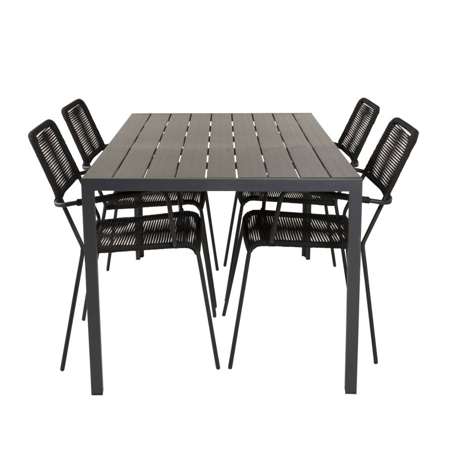 VENTURE DESIGN havest, m. Break havebord (150x90) og 4 Lindos stole - sort aintwood/alu/reb 