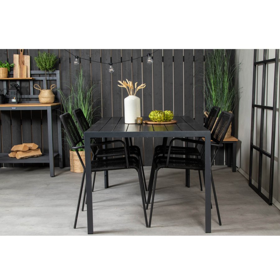 VENTURE DESIGN havest, m. Break havebord (150x90) og 4 Lindos stole - sort aintwood/alu/reb 