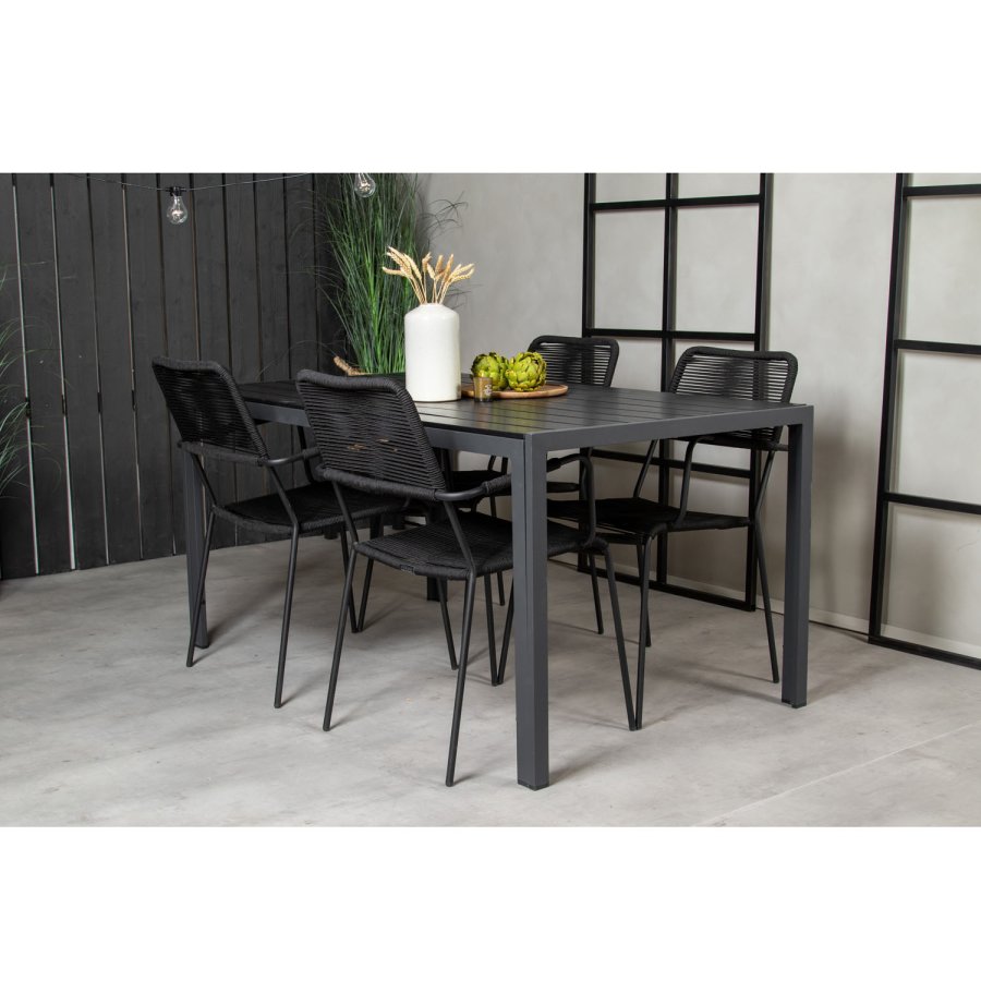 VENTURE DESIGN havest, m. Break havebord (150x90) og 4 Lindos stole - sort aintwood/alu/reb 