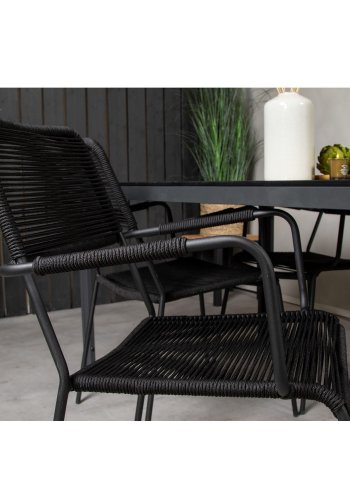 VENTURE DESIGN havest, m. Break havebord (150x90) og 4 Lindos stole - sort aintwood/alu/reb 