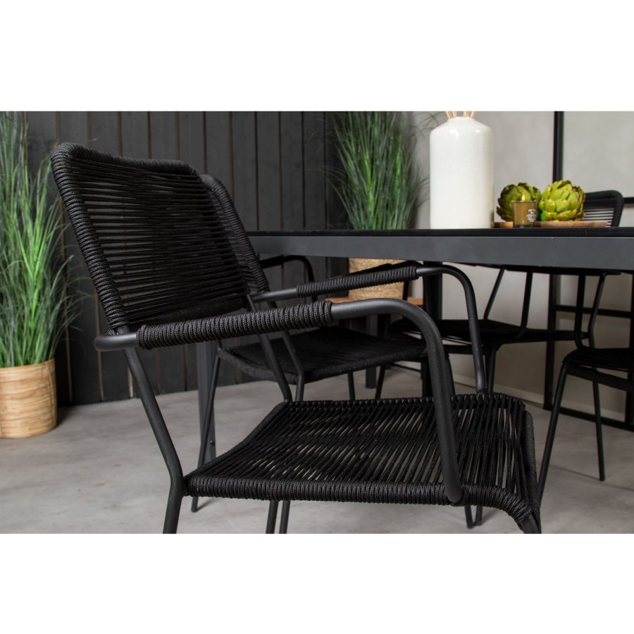 VENTURE DESIGN havest, m. Break havebord (150x90) og 4 Lindos stole - sort aintwood/alu/reb 