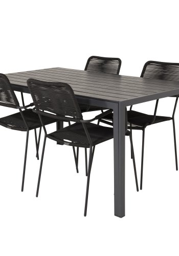 VENTURE DESIGN havest, m. Break havebord (150x90) og 4 Lindos stole - sort aintwood/alu/reb 