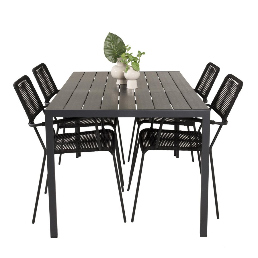 VENTURE DESIGN havest, m. Break havebord (150x90) og 4 Lindos stole - sort aintwood/alu/reb 