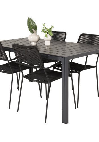 VENTURE DESIGN havest, m. Break havebord (150x90) og 4 Lindos stole - sort aintwood/alu/reb 