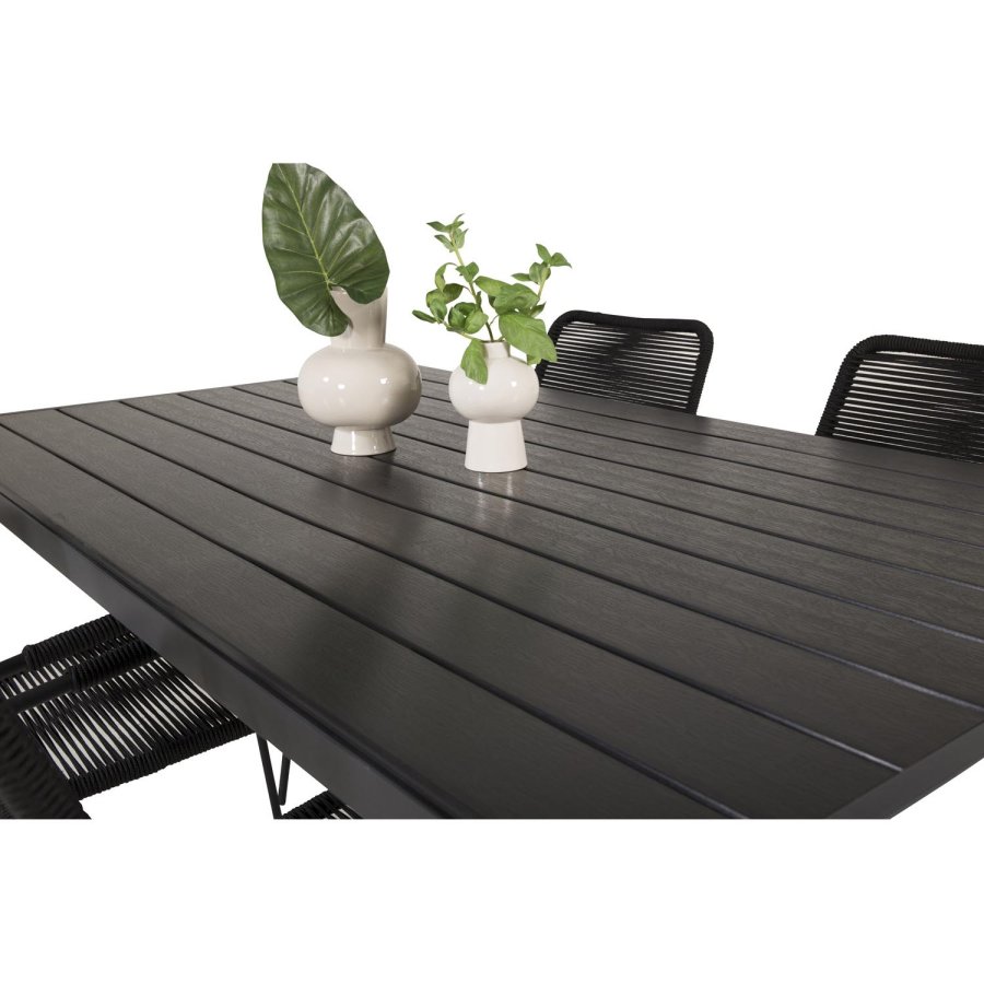 VENTURE DESIGN havest, m. Break havebord (150x90) og 4 Lindos stole - sort aintwood/alu/reb 