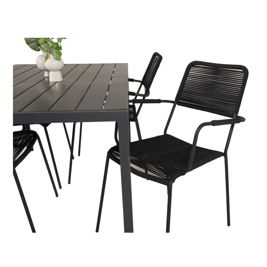 VENTURE DESIGN havest, m. Break havebord (150x90) og 4 Lindos stole - sort aintwood/alu/reb 