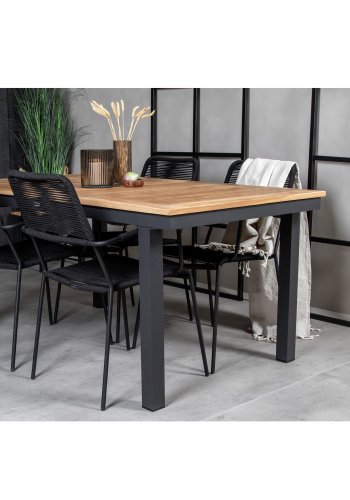 VENTURE DESIGN havest, m. Panama bord, m. udtrk og 4 Lindos stole - natur teak/sort alu/sort reb