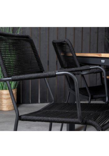 VENTURE DESIGN havest, m. Panama bord, m. udtrk og 4 Lindos stole - natur teak/sort alu/sort reb