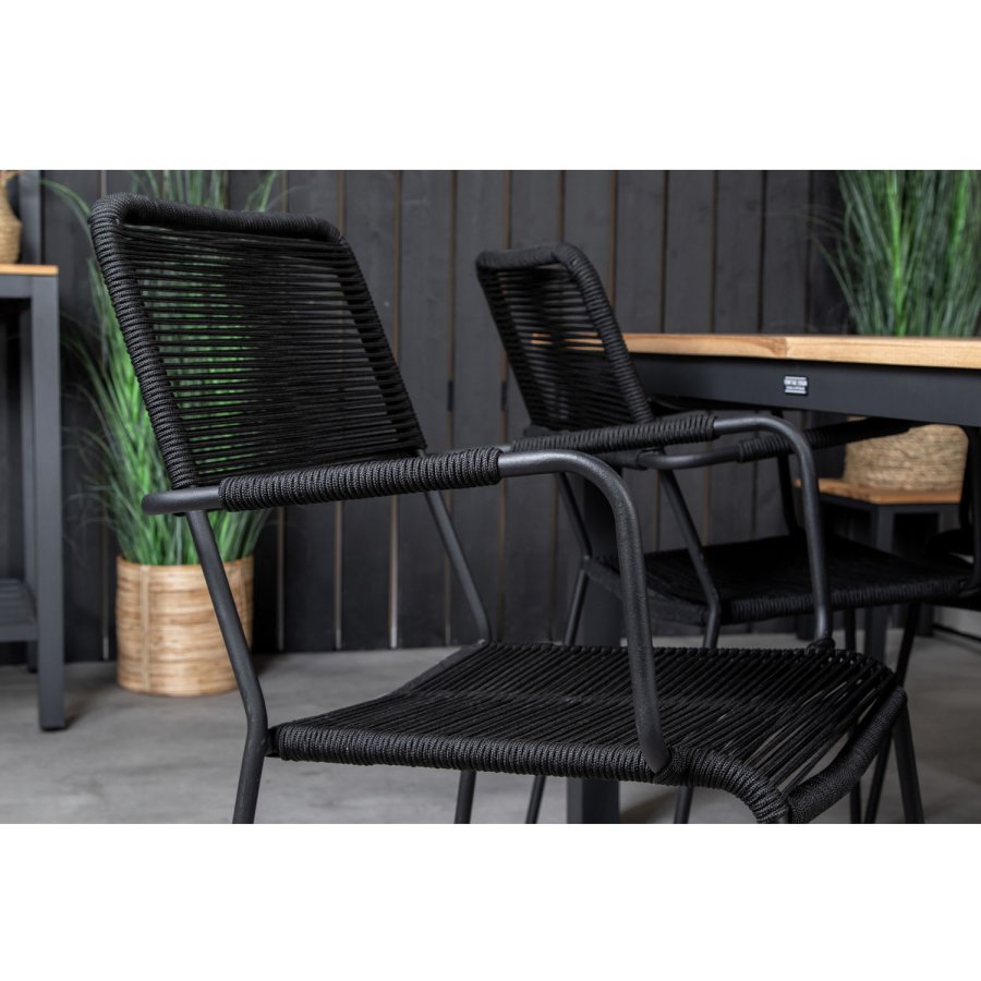 VENTURE DESIGN havest, m. Panama bord, m. udtrk og 4 Lindos stole - natur teak/sort alu/sort reb