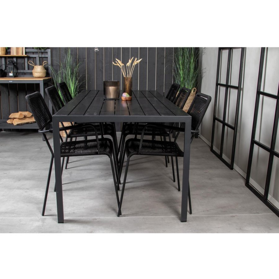 VENTURE DESIGN havest, m. Break bord (205x90) og 6 Lindos stole, m. armln - aintwood/alu/reb