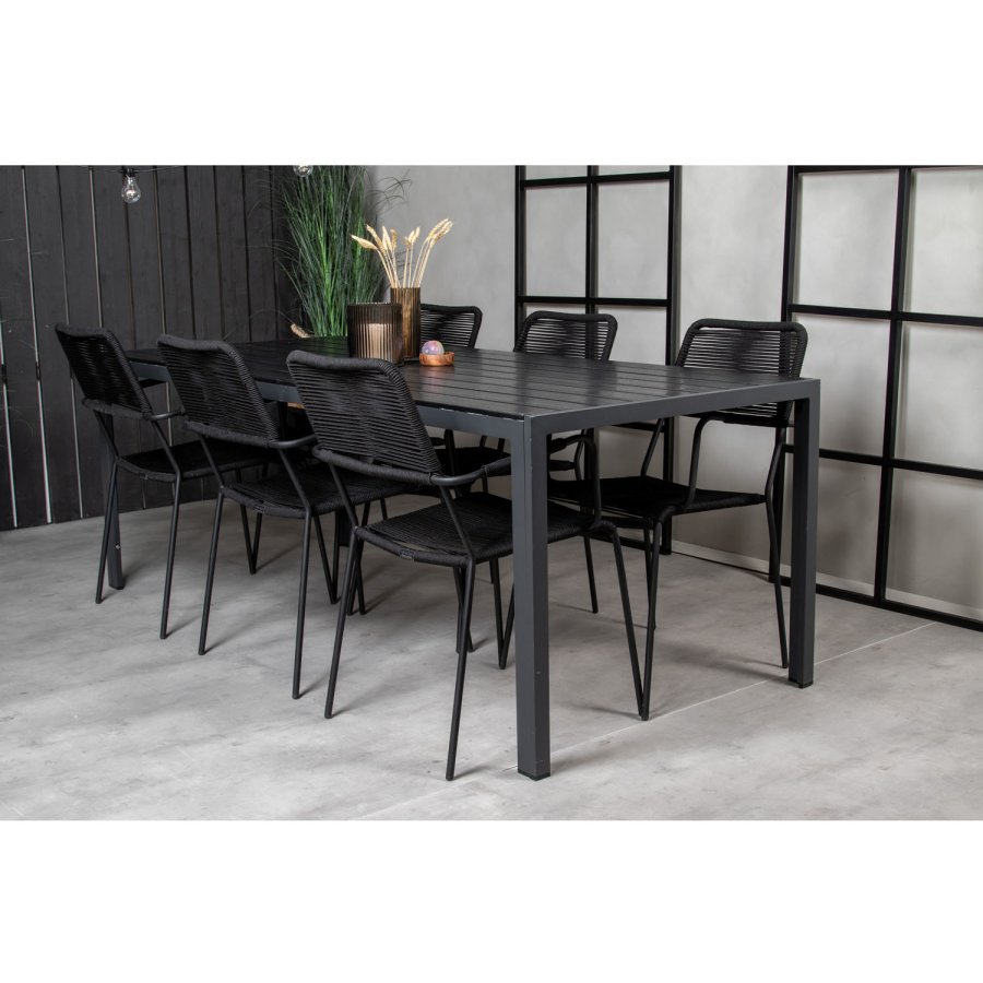 VENTURE DESIGN havest, m. Break bord (205x90) og 6 Lindos stole, m. armln - aintwood/alu/reb