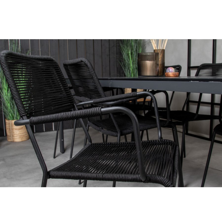 VENTURE DESIGN havest, m. Break bord (205x90) og 6 Lindos stole, m. armln - aintwood/alu/reb