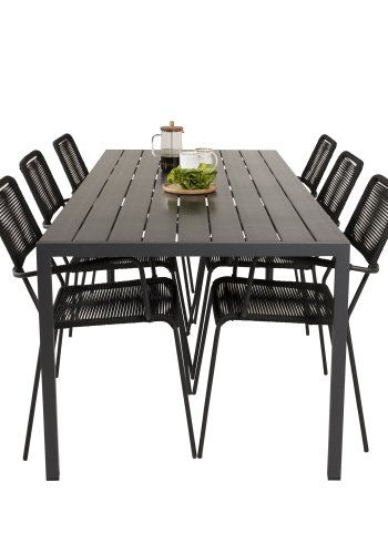 VENTURE DESIGN havest, m. Break bord (205x90) og 6 Lindos stole, m. armln - aintwood/alu/reb