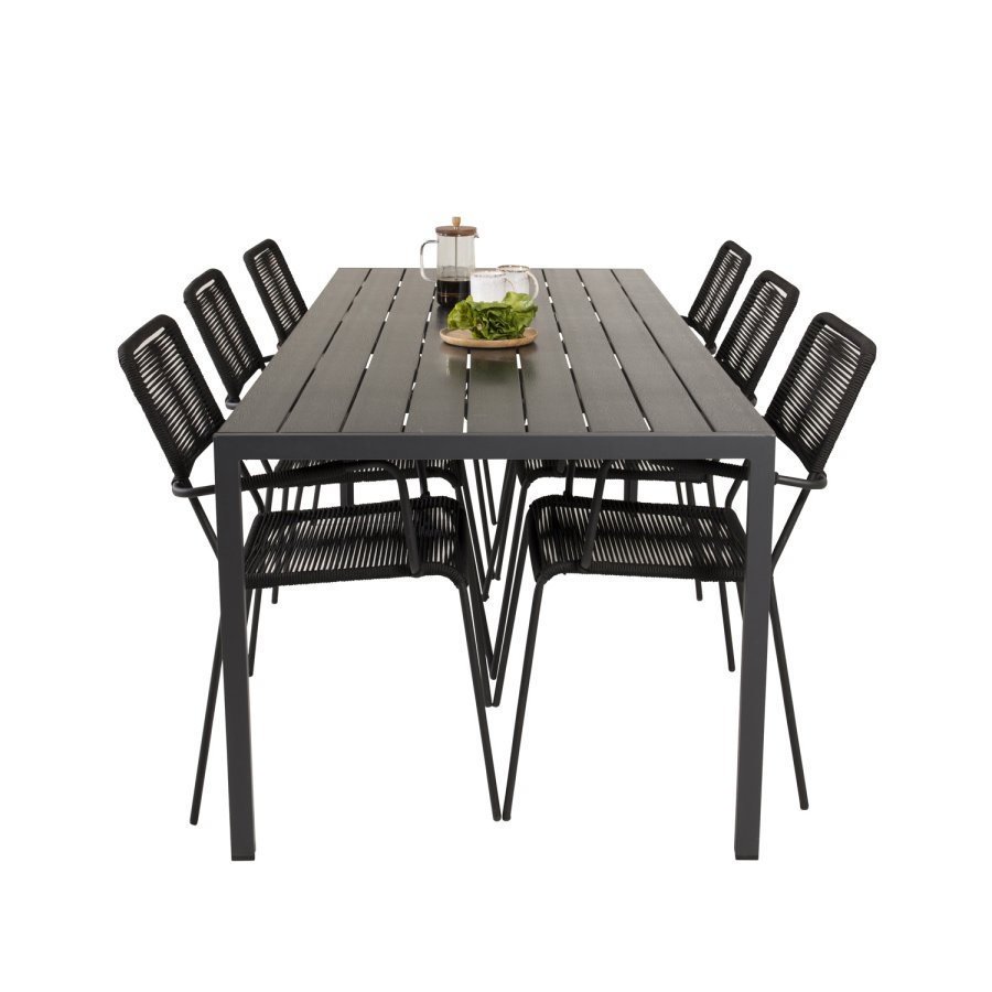 VENTURE DESIGN havest, m. Break bord (205x90) og 6 Lindos stole, m. armln - aintwood/alu/reb