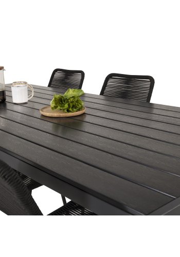 VENTURE DESIGN havest, m. Break bord (205x90) og 6 Lindos stole, m. armln - aintwood/alu/reb