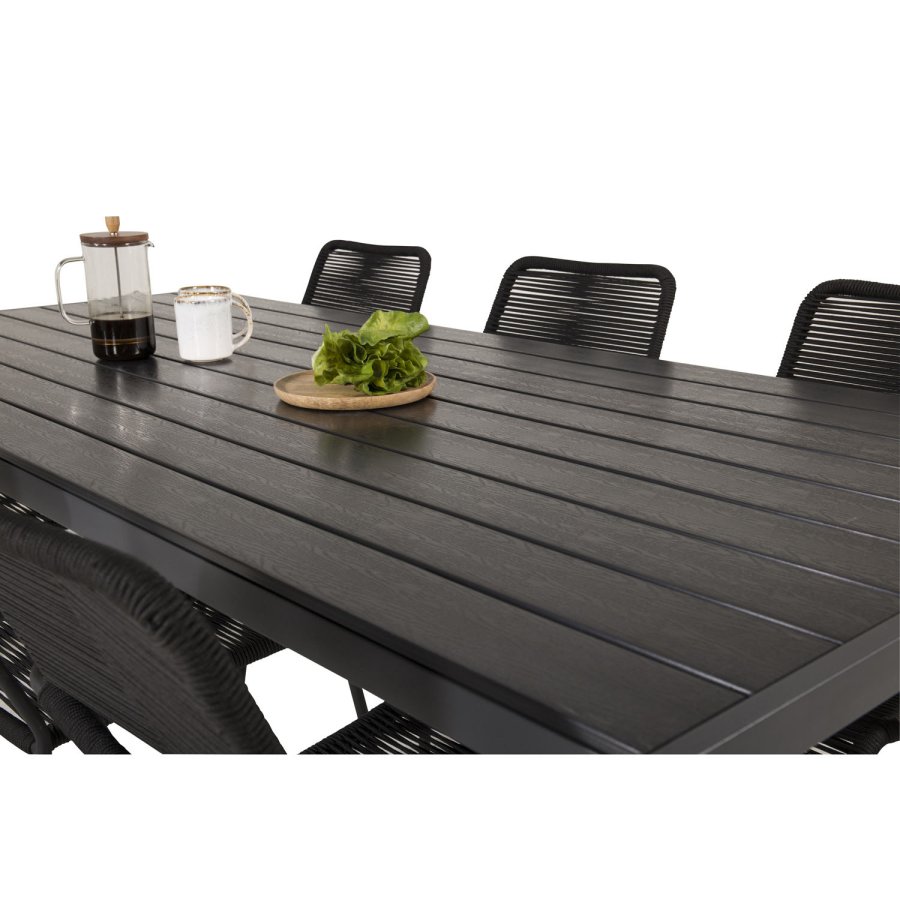 VENTURE DESIGN havest, m. Break bord (205x90) og 6 Lindos stole, m. armln - aintwood/alu/reb