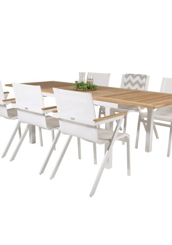 VENTURE DESIGN havest, m. Panama bord, m. udtrk og 6 Mexico stole, m. armln - teak/alu/textilene