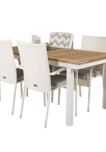 VENTURE DESIGN havest, m. Panama bord, m. udtrk og 4 Anna stole, m. armln - teak/alu/rattan 