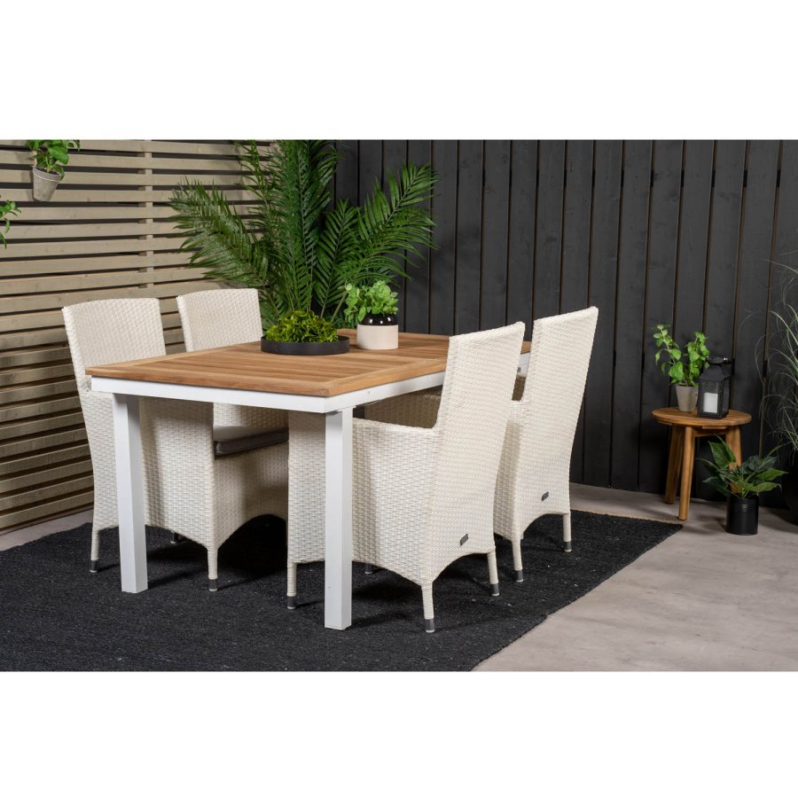 VENTURE DESIGN havest, m. Panama bord, m. udtrk og 4 Malin stole, m. armln - teak/alu/rattan 