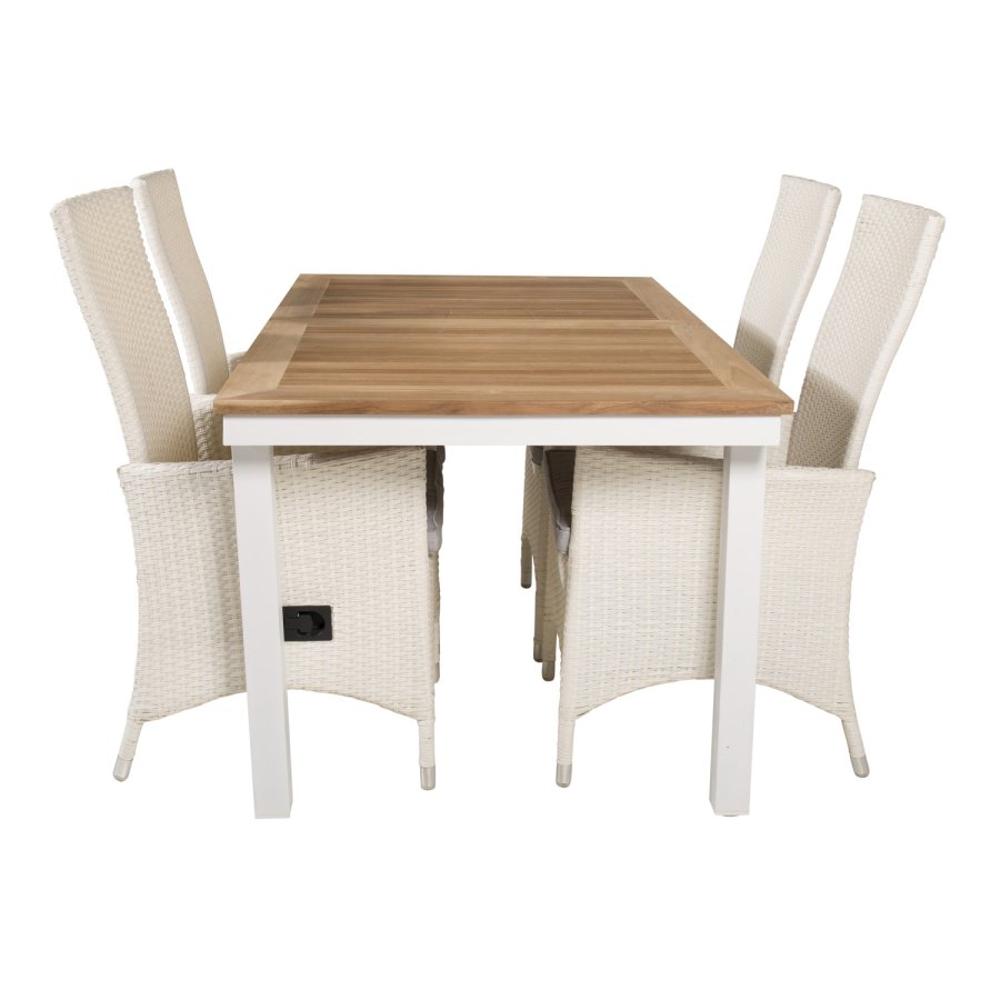 VENTURE DESIGN havest, m. Panama bord, m. udtrk og 4 Padova recliner stole - teak/alu/rattan