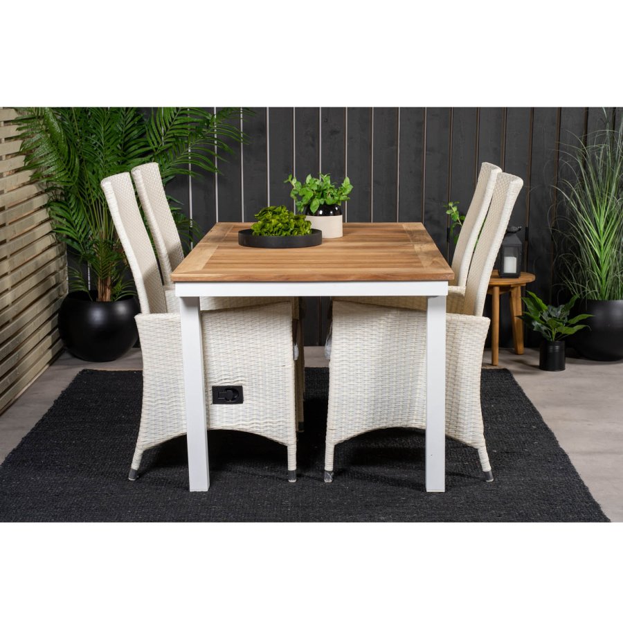 VENTURE DESIGN havest, m. Panama bord, m. udtrk og 4 Padova recliner stole - teak/alu/rattan