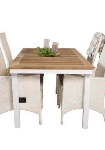 VENTURE DESIGN havest, m. Panama bord, m. udtrk og 4 Padova recliner stole - teak/alu/rattan